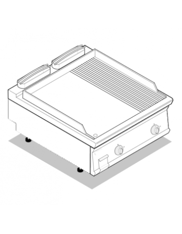 Fry top elettrico da banco, 12 kw, piastra 2/3 liscia e 1/3 rigata cromata spazzolata - zona di cottura cm 74,9x69,8 - cm 80x90x