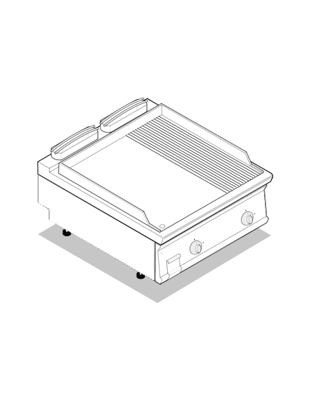 Fry top elettrico da banco, 12 kw, piastra 2/3 liscia e 1/3 rigata cromata spazzolata - zona di cottura cm 74,9x69,8 - cm 80x90x