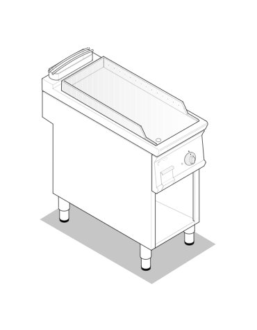 Fry top elettrico su mobile, 6 kw, piastra singola liscia cromata spazzolata - zona di cottura cm 34,9x69,8 - cm 40x90x90h