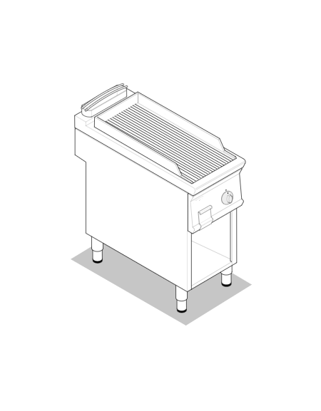 Fry top elettrico su mobile, 6 kw, piastra singola rigata cromata spazzolata - zona di cottura cm 34,9x69,8 - cm 40x90x90h