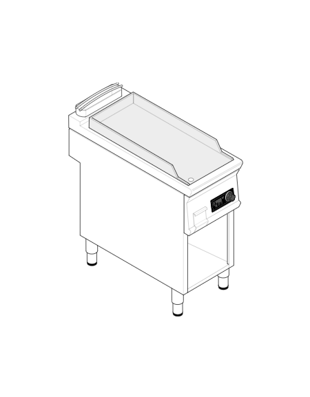 Fry top elettrico trifase-6kw su vano aperto, piastra liscia singola cromata spazzolata - controllo elettronico - cm 40x90x90h