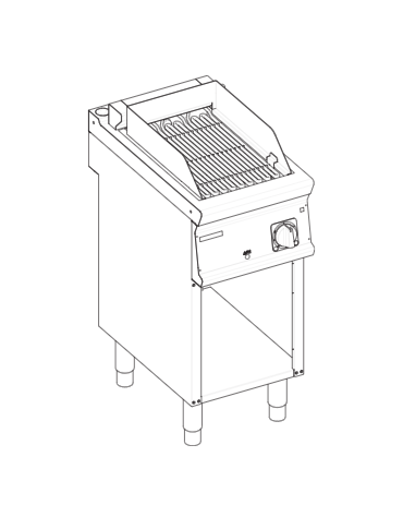 Griglia elettrica a contatto con acqua su vano aperto, superficie di cottura cm 27,6x64 - potenza 5,4 Kw - cm 40x90x90h