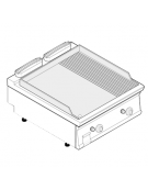 Fry top a gas da banco, 14 kw, piastra 2/3 liscia e 1/3 rigata cromata spazzolata - zona di cottura cm 74,8x56,4 - cm 80x70x28h