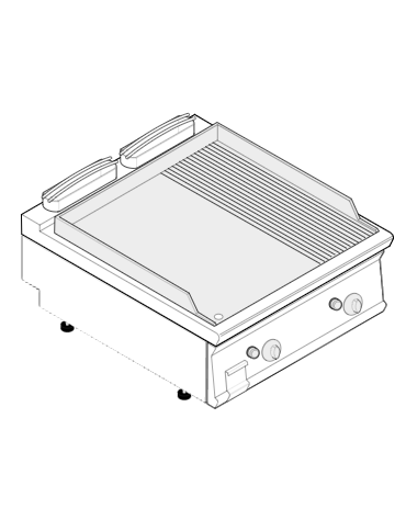 Fry top a gas da banco, 14 kw, piastra 2/3 liscia e 1/3 rigata cromata spazzolata - zona di cottura cm 74,8x56,4 - cm 80x70x28h