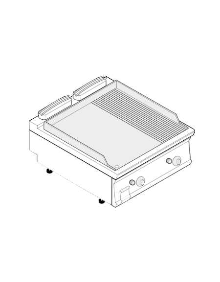 Fry top a gas da banco, 14 kw, piastra 2/3 liscia e 1/3 rigata cromata spazzolata - zona di cottura cm 74,8x56,4 - cm 80x70x28h