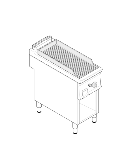 Fry top a gas su vano aperto, 7 kw, piastra singola rigata cromata spazzolata - zona di cottura cm 35,3x56,4 - cm 40x70x90h