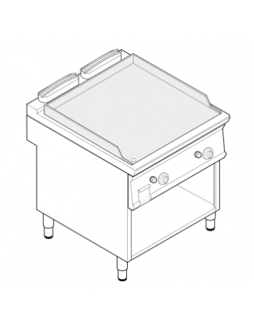 Fry top a gas su vano aperto, 14 kw, piastra doppia liscia cromata spazzolata - zona di cottura cm 74,8x56,4 - cm 80x70x90h