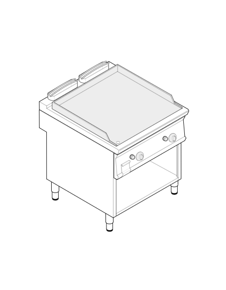 Fry top a gas su vano aperto, 14 kw, piastra doppia liscia cromata spazzolata - zona di cottura cm 74,8x56,4 - cm 80x70x90h