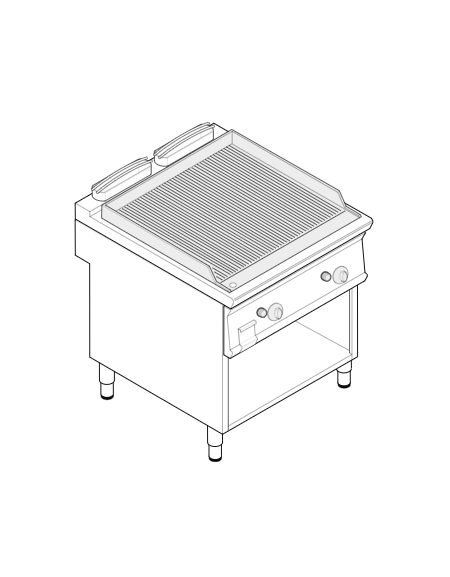 Fry top a gas su vano aperto, 14 kw, piastra doppia rigata cromata spazzolata - zona di cottura cm 74,8x56,4 - cm 80x70x90h