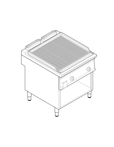 Fry top elettrico su vano aperto, 7,8 kw, piastra doppia liscia cromata spazzolata - zona di cottura cm 74,8x56,4 - cm 80x70x90h