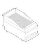 Fry top a gas da banco, 7 kw, piastra singola rigata cromata spazzolata - zona di cottura cm 34,6x56,4 - cm 35x70x28h