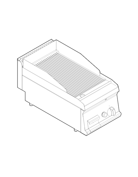 Fry top a gas da banco, 7 kw, piastra singola rigata cromata spazzolata - zona di cottura cm 34,6x56,4 - cm 35x70x28h