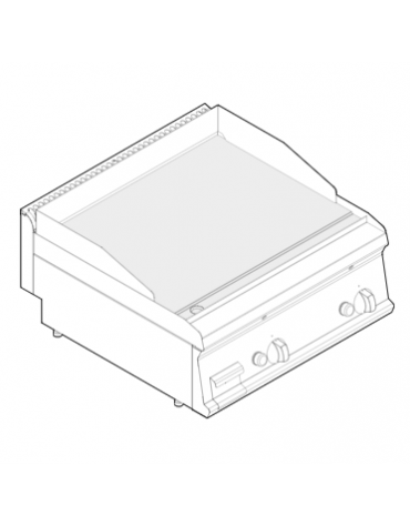 Fry top a gas da banco, 14 kw, piastra doppia liscia cromata spazzolata - zona di cottura cm 69,6x56,4 - cm 70x70x28h