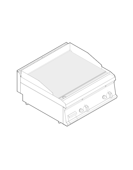 Fry top a gas da banco, 14 kw, piastra doppia liscia cromata spazzolata - zona di cottura cm 69,6x56,4 - cm 70x70x28h