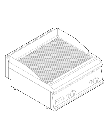 Fry top a gas da banco, 14 kw, piastra doppia rigata cromata spazzolata - zona di cottura cm 69,6x56,4 - cm 70x70x28h