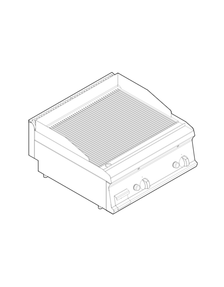 Fry top a gas da banco, 14 kw, piastra doppia rigata cromata spazzolata - zona di cottura cm 69,6x56,4 - cm 70x70x28h