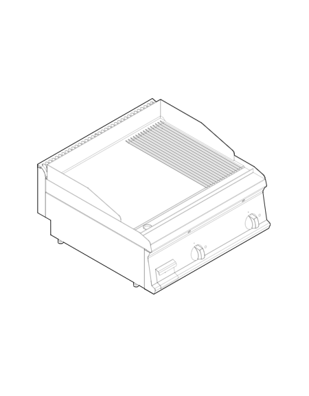 Fry top elettrico da banco, 7,8 kw, piastra 2/3 liscia e 1/3 rigata cromata spazzolata - zona di cottura cm 69,6x56,4 - cm 70x70