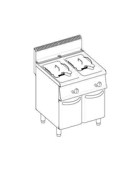 Friggitrice a gas su mobile, 2 vasche da 13+13 lt  con fondo a V - potenza 24Kw -cm 70x70x90h