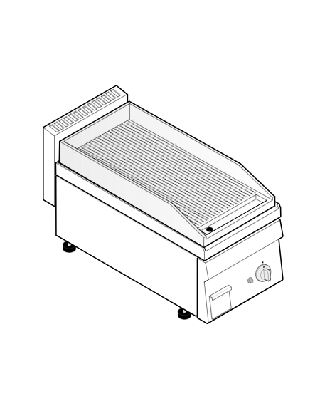 Fry top a gas da banco, 4 kw, piastra singola rigata cromata spazzolata - zona di cottura cm 34,6x56,4 - cm 35x65x28h