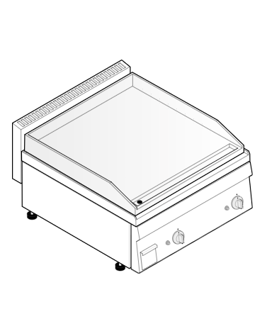 Fry top a gas da banco, 8 kw, piastra doppia liscia cromata spazzolata - zona di cottura cm 69,6x56,4 - cm 70x65x28h