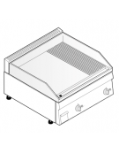 Fry top a gas da banco, 8 kw, piastra doppia 2/3 liscia e 1/3 rigata cromata spazzolata - cm 70x60x30h