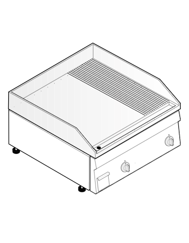 Fry top elettrico da banco, trifase 7,8 kw, piastra doppia 2/3 liscia e 1/3 rigata cromata spazzolata - cm 70x60x30h