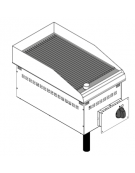 Fry top elettrico trifase-3.9kw da incasso, piastra rigata cromata spazzolata - sup. di cottura cm 34,6x56,4  - cm 35x60x26,6h