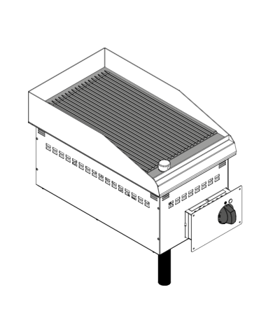 Fry top elettrico monofase -3 kw da incasso, piastra rigata cromata spazzolata - sup. di cottura cm 34,6x56,4  - cm 35x60x26,6h