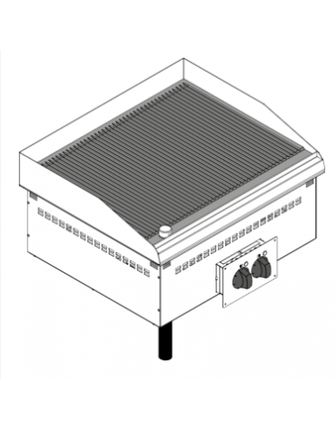 Fry top elettrico trifase-7,8kw da incasso, piastra doppia rigata cromata spazzolata - sup. cottura cm 69,6x56,4 - cm 70x60x26,6