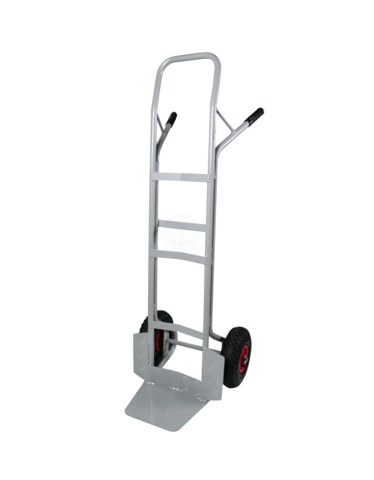 Carrello portacasse in acciaio inox - 2 ruote pneumatiche e cerchio in acciaio  con Ø cm 26 - cm 49x130h 