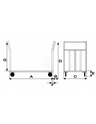 Carrello con pianale in lamiera 20/10 - 4 Ruote Pneumatiche (2 fisse e 2 girevoli) nylon Ø cm 26 - cm 80x120