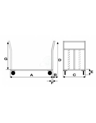 Carrello con pianale in lamiera 20/10 -  4 ruote ( 2 fisse - 2 girevoli) pneumatiche Ø cm 26 - cm 80x120