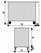 Carrello con pianale a 3 sponde in rete 4 ruote (2 fisse - 2 girevoli) gomma piena  Ø cm 14 - cm  60x90x81h