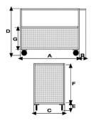 Carrello con pianale a 4 sponde in rete - 1 parzialmente ribaltabile 4 ruote in gomma piena Ø cm 14 - cm 60x90x81h