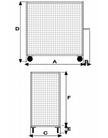 Carrello con pianale verniciato a 3 sponde  - 2 ruote fisse - 2 girevoli) pneumatiche Ø cm 26 - cm 77,5x115x132h