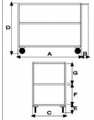 Carrello ufficio a 3 piani, lamiera 15/10 - 4 ruote girevoli gomma alta silenziosità Ø cm 12,5 - cm 50x80x89,5h