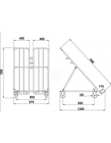 Espositore ortofrutta verniciato - 4 ruote (2 fisse - 2 girevoli con freno) nylon bianco Ø cm 10 - cm 970x1300x1255h