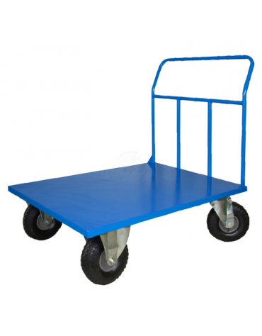 Carrello con pianale in lamiera 20/10 ruote antiforatura - ( 2 fisse - 2 girevoli) Ø cm 26 - cm 80x120