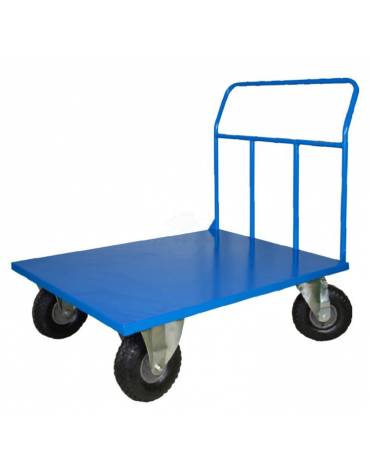 Carrello con pianale in lamiera 20/10 ruote antiforatura con freno ( 2 fisse - 2 girevoli) Ø cm 26 - cm 80x120