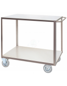 Carrello a 2 piani lisci in acciaio inox AISI 304 spessore 12/10 - Portata kg 300 - 4 ruote girevoli, 2 con freno - piano cm 60x