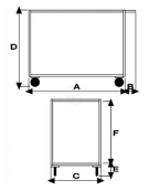 Carrello a 2 piani lisci in acciaio inox AISI 304 spessore 12/10 - Portata kg 300 - 4 ruote girevoli, 2 con freno - piano cm 60x