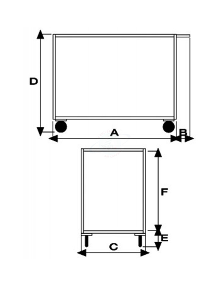 Carrello a 2 piani lisci in acciaio inox AISI 304 spessore 15/10 - Portata  kg 300 - 4 ruote girevoli, 2 con freno - piano cm 60x 