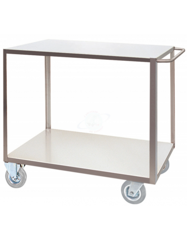 Carrello a 2 piani lisci in acciaio inox AISI 304 spessore 15/10 - Portata kg 300 - 4 ruote girevoli - piano cm 60x90