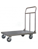 Carrello a pianale in acciaio alimentare AISI 304 lamiera 12/10, 4 ruote girevoli (2 con freno) Ø cm 12,5 - piano cm 50x80