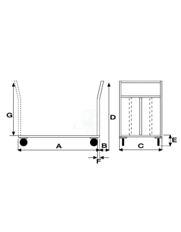 Carrello a pianale in acciaio alimentare AISI 304 lamiera 12/10, 4 ruote girevoli (2 con freno) Ø cm 12,5 - piano cm 50x80