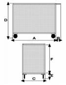 Carrello con pianale a 4 sponde in rete - 1 sfilabile - 4 ruote in gomma piena Ø cm 14 - cm 60x90x81h