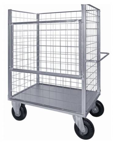 Carrello con pianale verniciato a 4 sponde,1 ribaltabile - 4 ruote  girevoli antiforatura Ø cm 26 - cm 75x115x132h