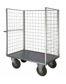 Carrello con pianale verniciato a 3 sponde - 2 ruote fisse - 2 girevoli) antiforatura Ø cm 26 - cm 77,5x115x132h