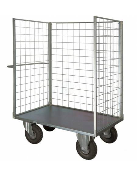 Carrello con pianale verniciato a 3 sponde - 2 ruote fisse - 2 girevoli) antiforatura Ø cm 26 - cm 77,5x115x132h