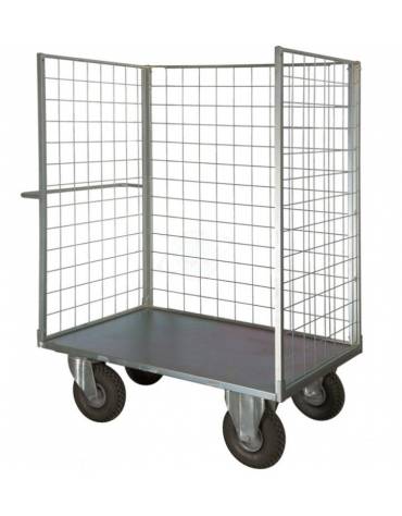 Carrello con pianale verniciato a 3 sponde - 4 ruote girevoli antiforatura Ø cm 26 - cm 77,5x115x132h